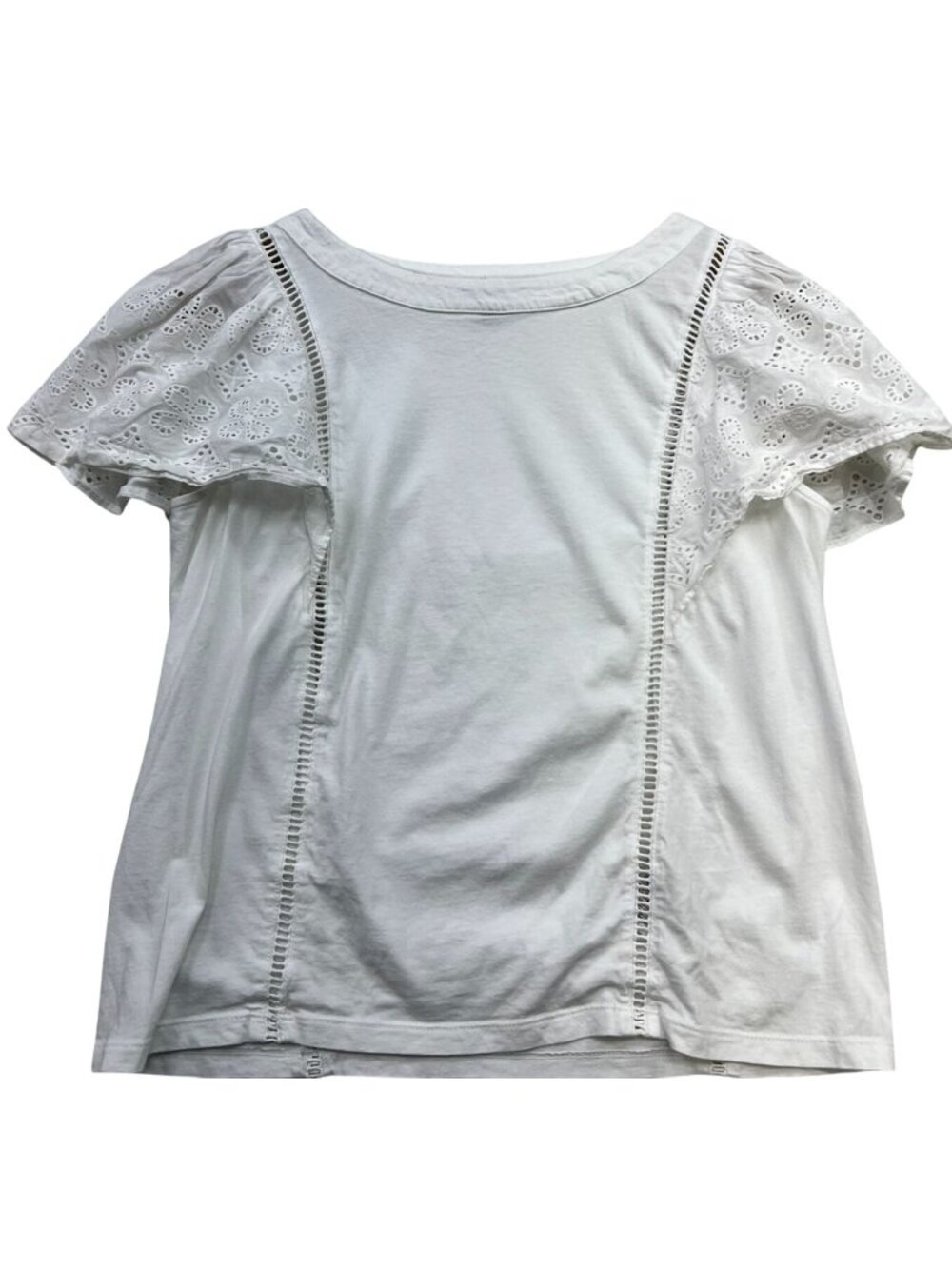 Banana Republic Women's Knit Eyelet Flutter Sleeve Top Stretch Size M White